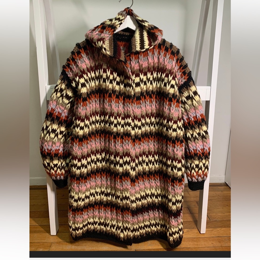 Hand Knitted very warm cardigan “Amaretto stripes”